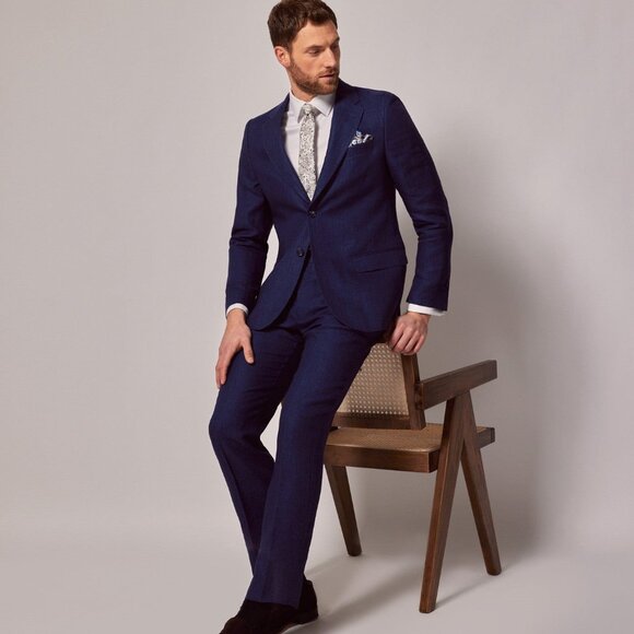 Mens Linen Suit For Beach Wedding - Summer Suit in Navy Blue - Picture 1 of 12
